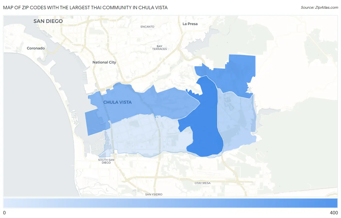 Zip Codes with the Largest Thai Community in Chula Vista Map