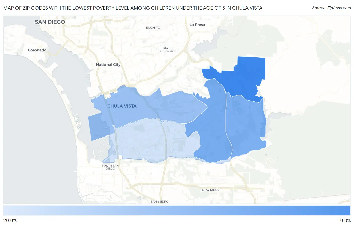 Zip Codes with the Lowest Poverty Level Among Children Under the Age of 5 in Chula Vista Map