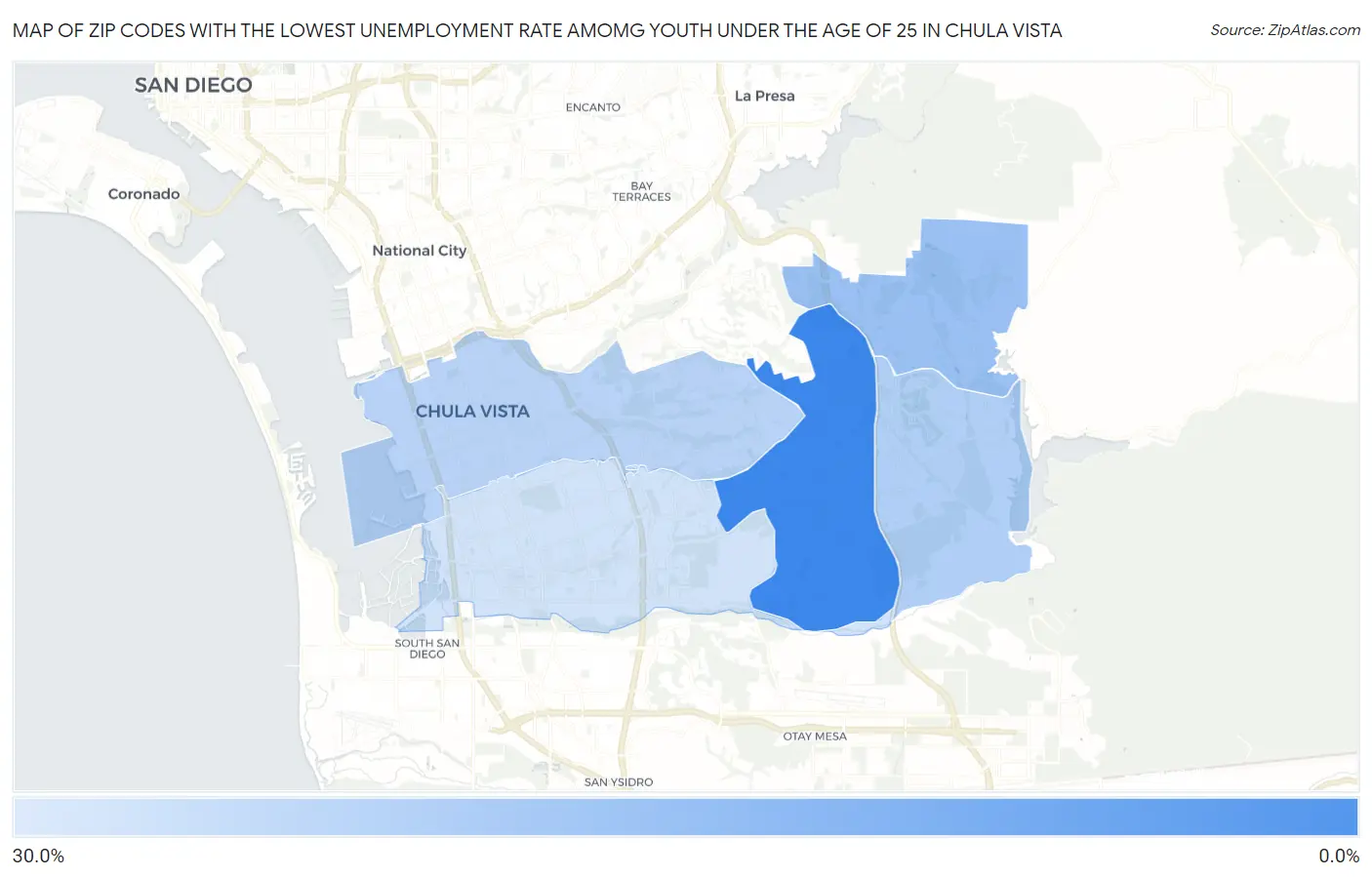 Zip Codes with the Lowest Unemployment Rate Amomg Youth Under the Age of 25 in Chula Vista Map