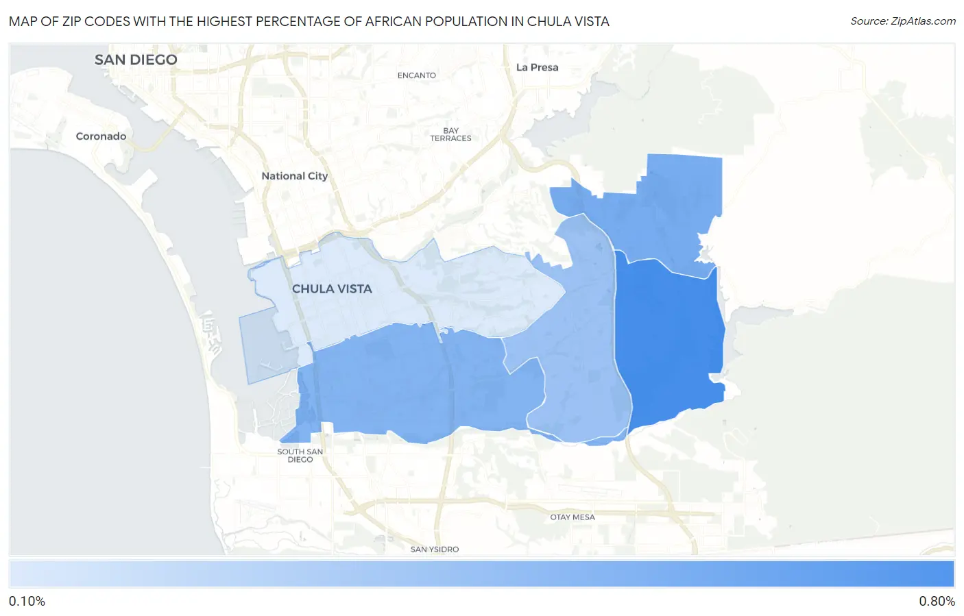 Zip Codes with the Highest Percentage of African Population in Chula Vista Map