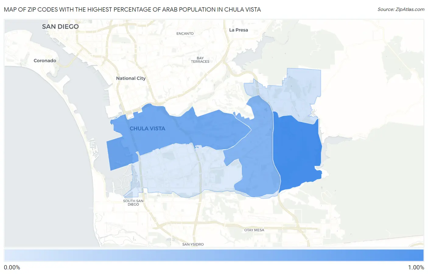 Zip Codes with the Highest Percentage of Arab Population in Chula Vista Map