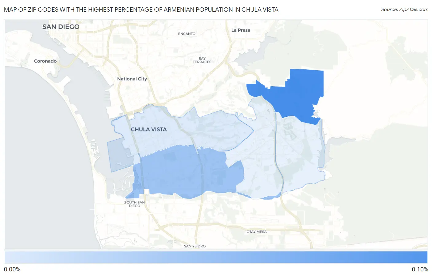 Zip Codes with the Highest Percentage of Armenian Population in Chula Vista Map