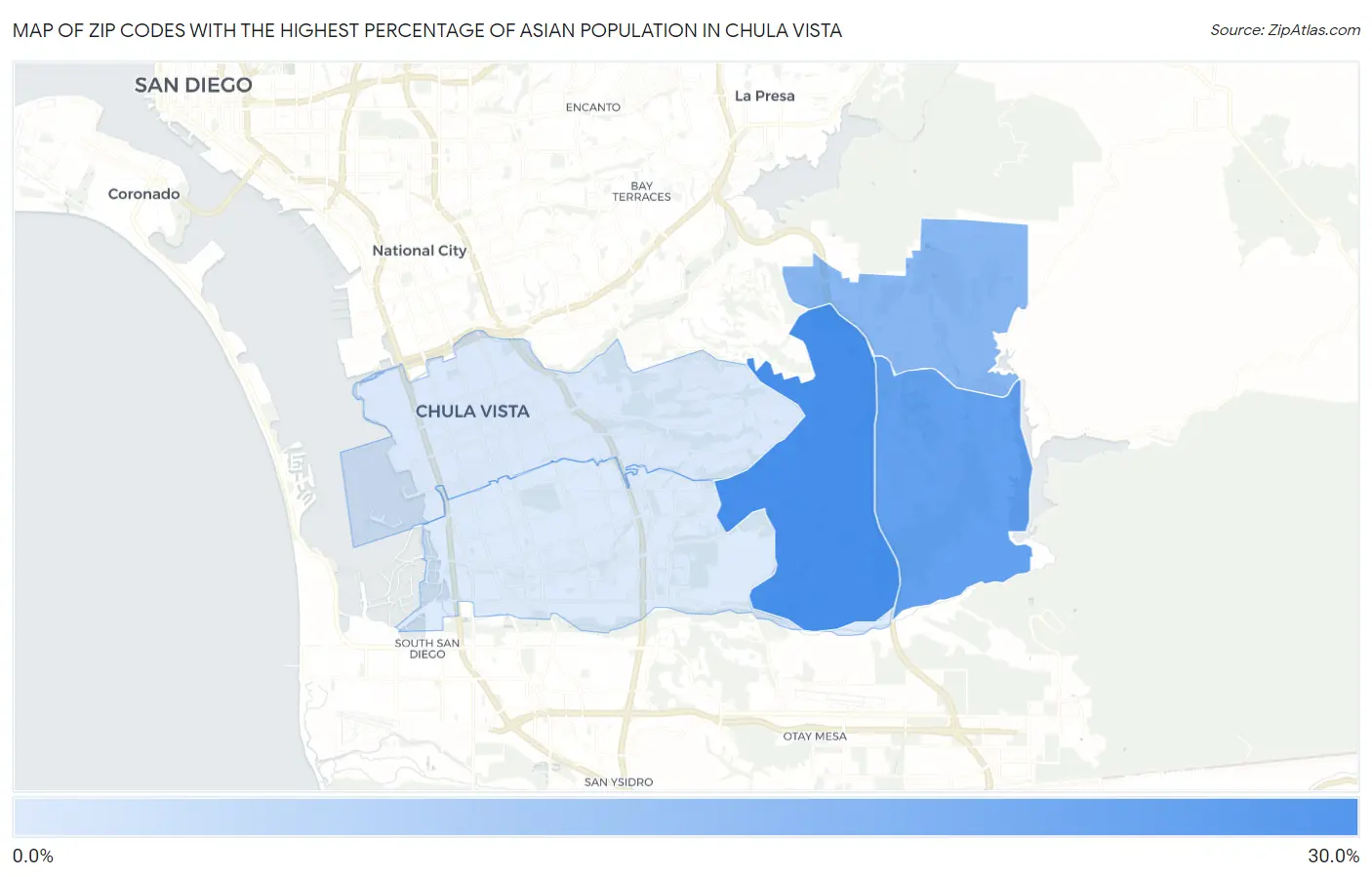 Zip Codes with the Highest Percentage of Asian Population in Chula Vista Map