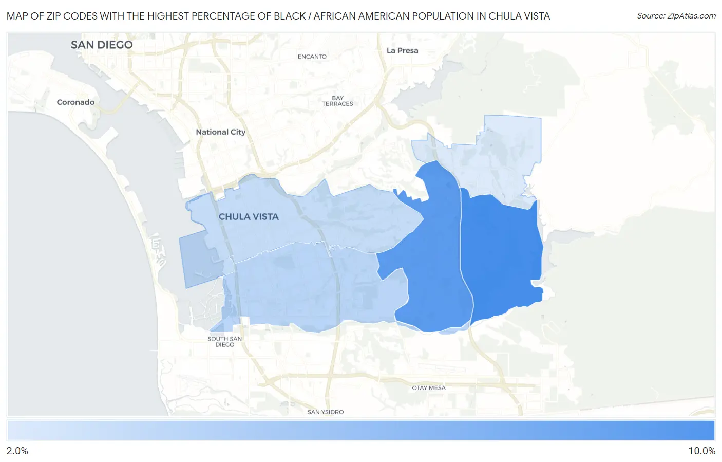 Zip Codes with the Highest Percentage of Black / African American Population in Chula Vista Map