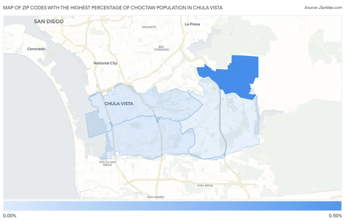Zip Codes with the Highest Percentage of Choctaw Population in Chula Vista Map