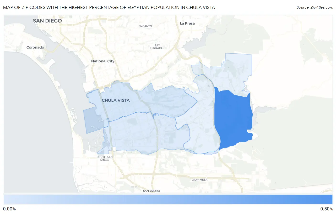 Zip Codes with the Highest Percentage of Egyptian Population in Chula Vista Map
