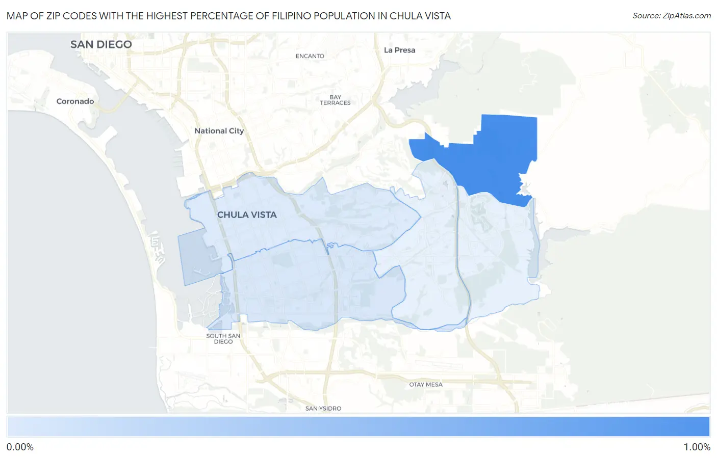 Zip Codes with the Highest Percentage of Filipino Population in Chula Vista Map