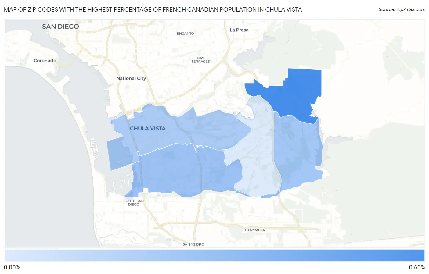 Zip Codes with the Highest Percentage of French Canadian Population in Chula Vista Map