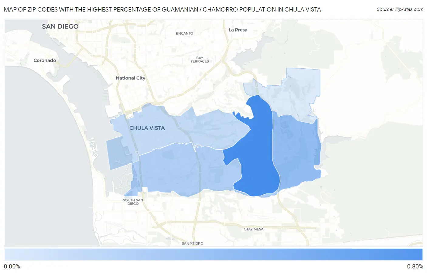 Zip Codes with the Highest Percentage of Guamanian / Chamorro Population in Chula Vista Map