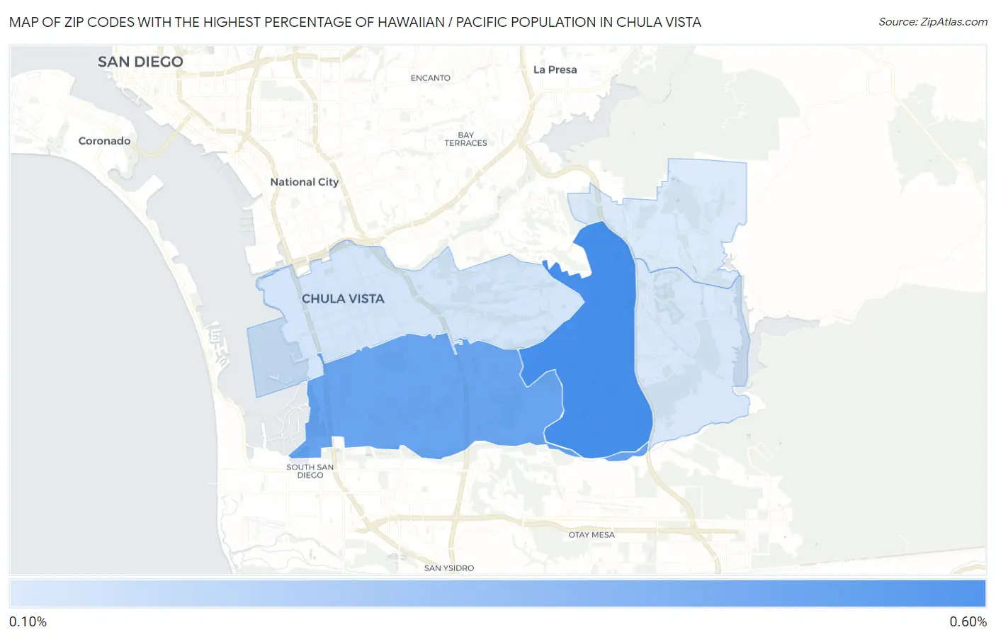 Zip Codes with the Highest Percentage of Hawaiian / Pacific Population in Chula Vista Map