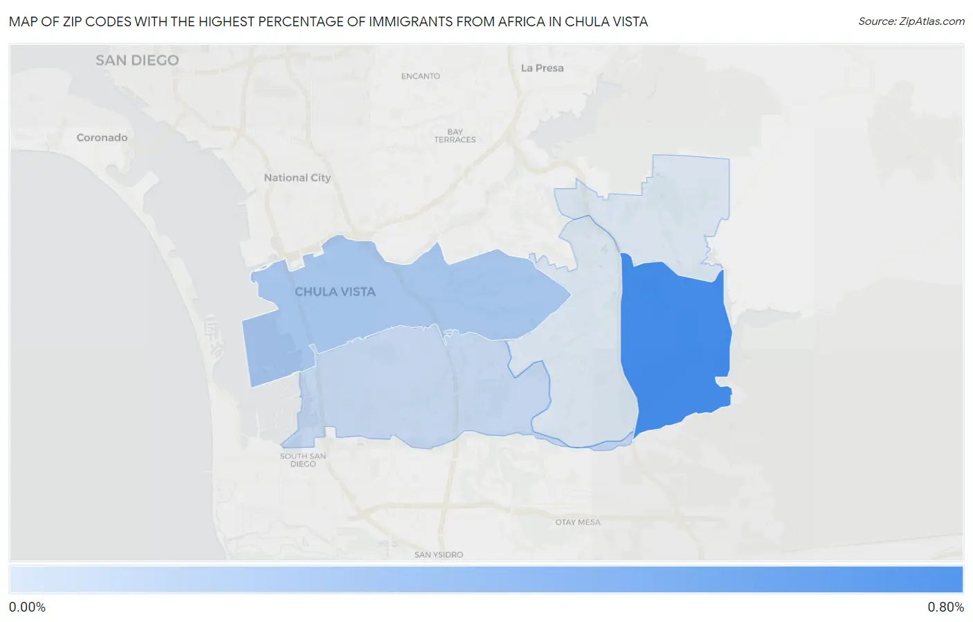 Zip Codes with the Highest Percentage of Immigrants from Africa in Chula Vista Map