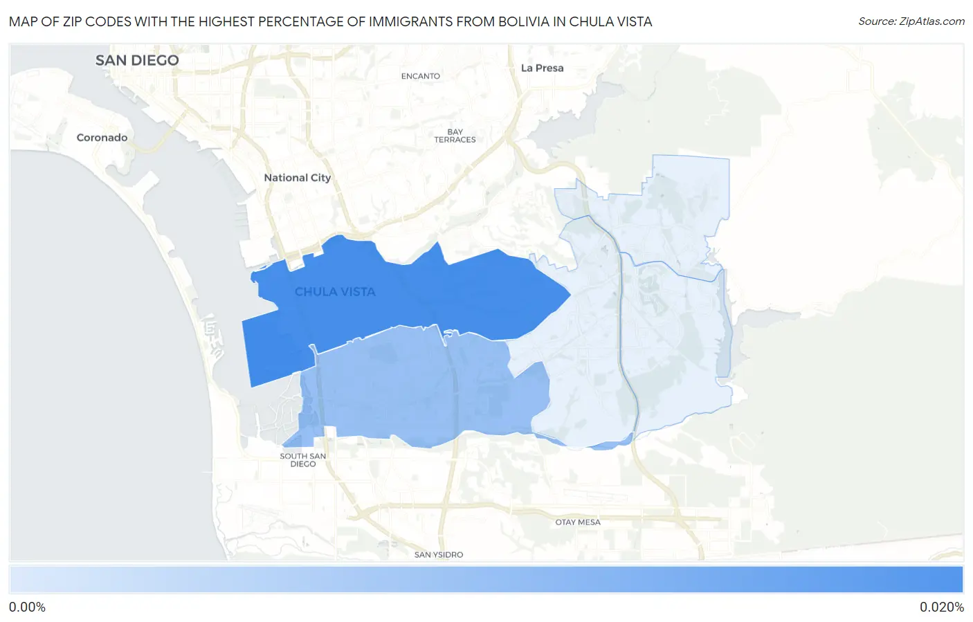 Zip Codes with the Highest Percentage of Immigrants from Bolivia in Chula Vista Map