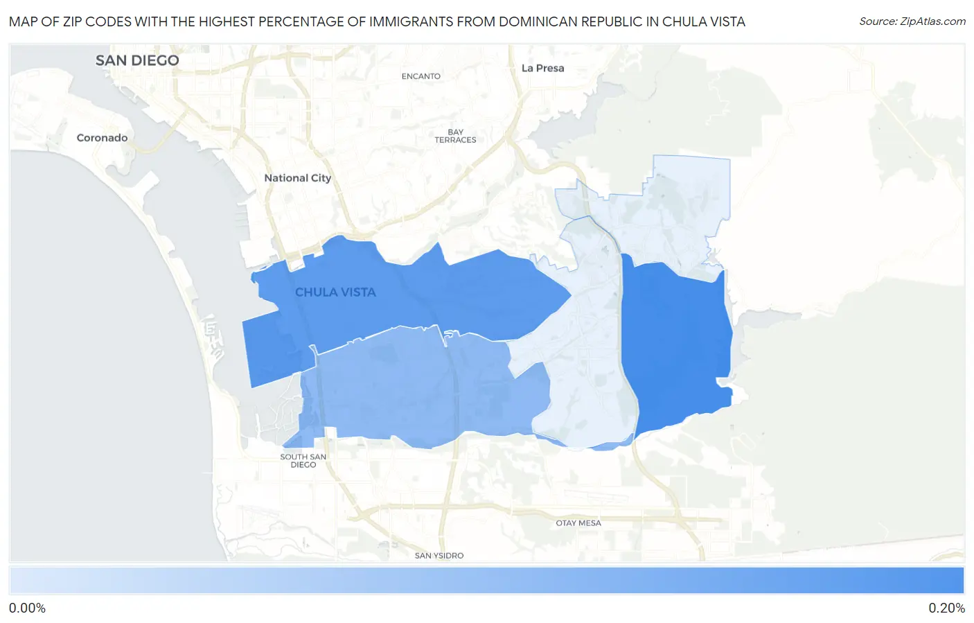 Zip Codes with the Highest Percentage of Immigrants from Dominican Republic in Chula Vista Map