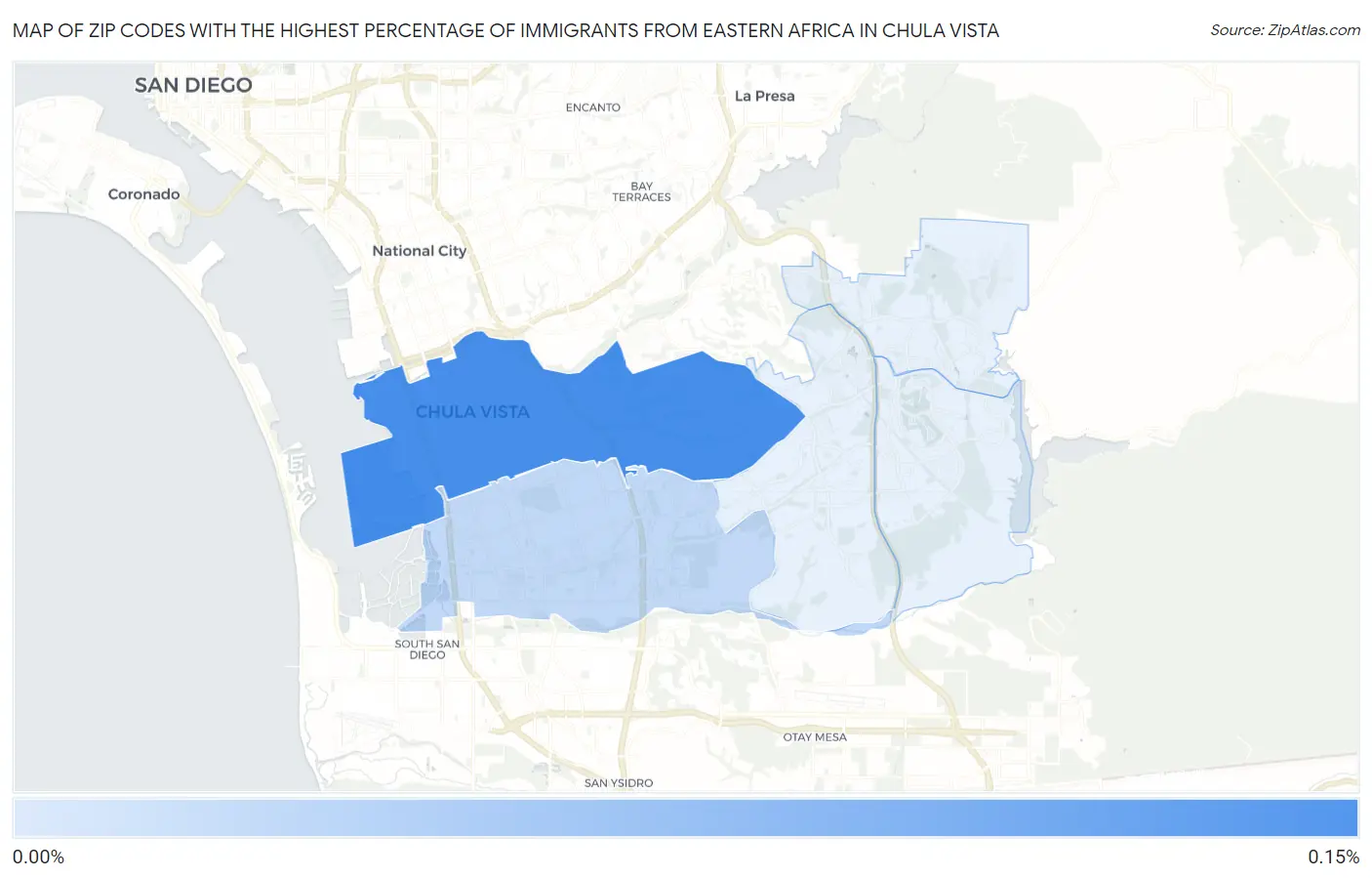 Zip Codes with the Highest Percentage of Immigrants from Eastern Africa in Chula Vista Map