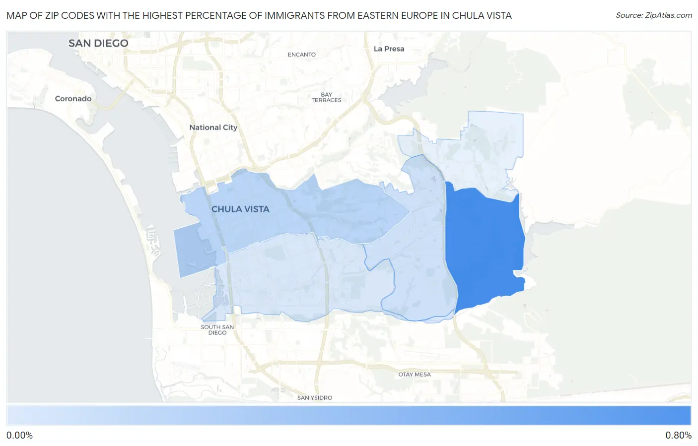 Zip Codes with the Highest Percentage of Immigrants from Eastern Europe in Chula Vista Map