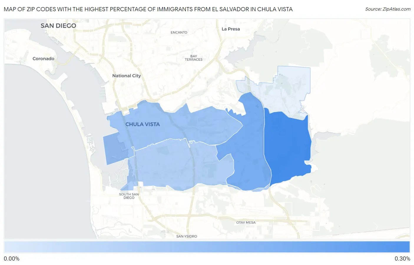 Zip Codes with the Highest Percentage of Immigrants from El Salvador in Chula Vista Map