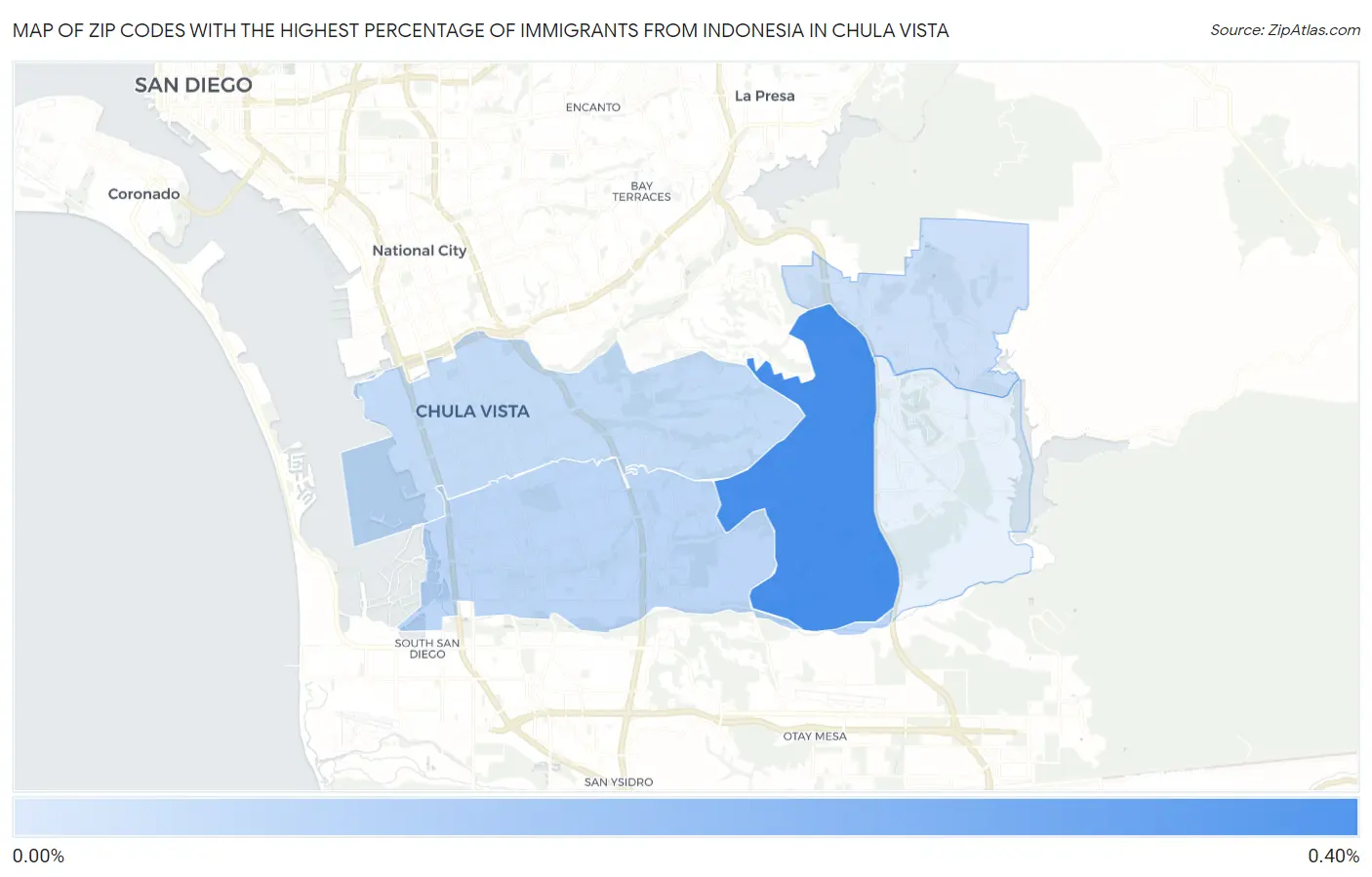 Zip Codes with the Highest Percentage of Immigrants from Indonesia in Chula Vista Map