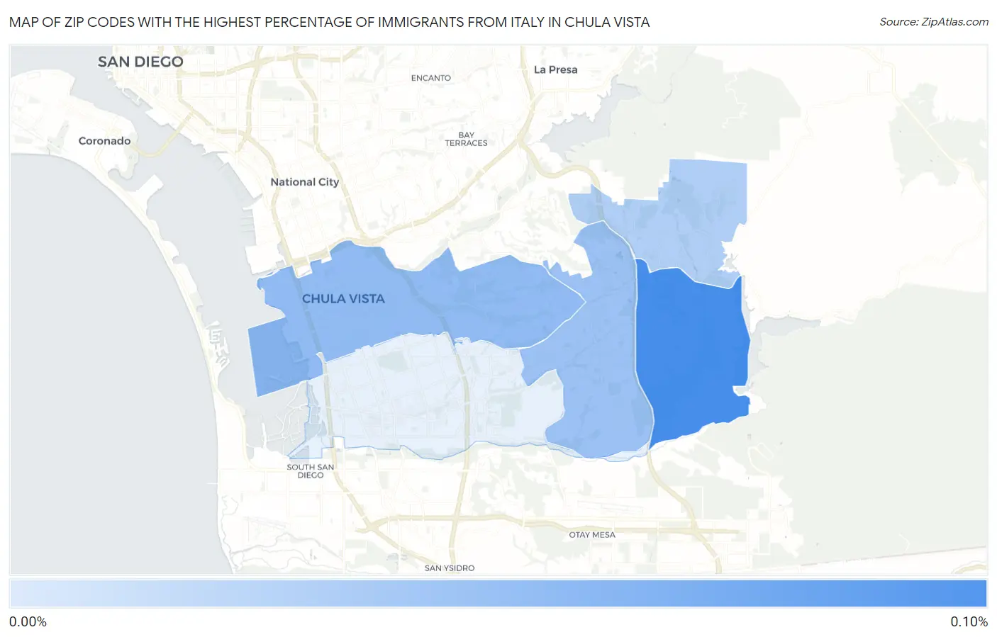 Zip Codes with the Highest Percentage of Immigrants from Italy in Chula Vista Map