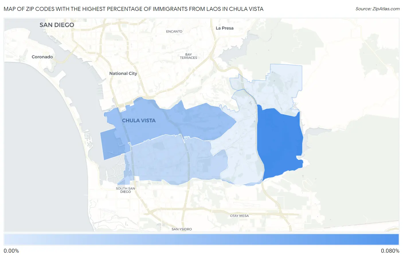 Zip Codes with the Highest Percentage of Immigrants from Laos in Chula Vista Map