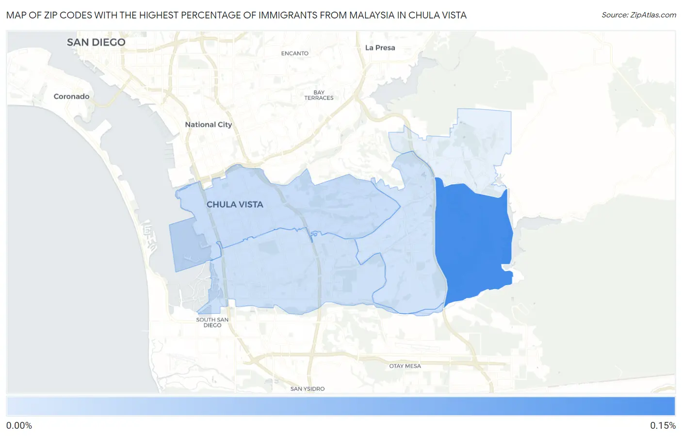 Zip Codes with the Highest Percentage of Immigrants from Malaysia in Chula Vista Map