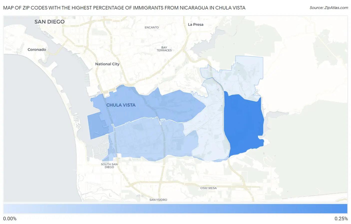 Zip Codes with the Highest Percentage of Immigrants from Nicaragua in Chula Vista Map