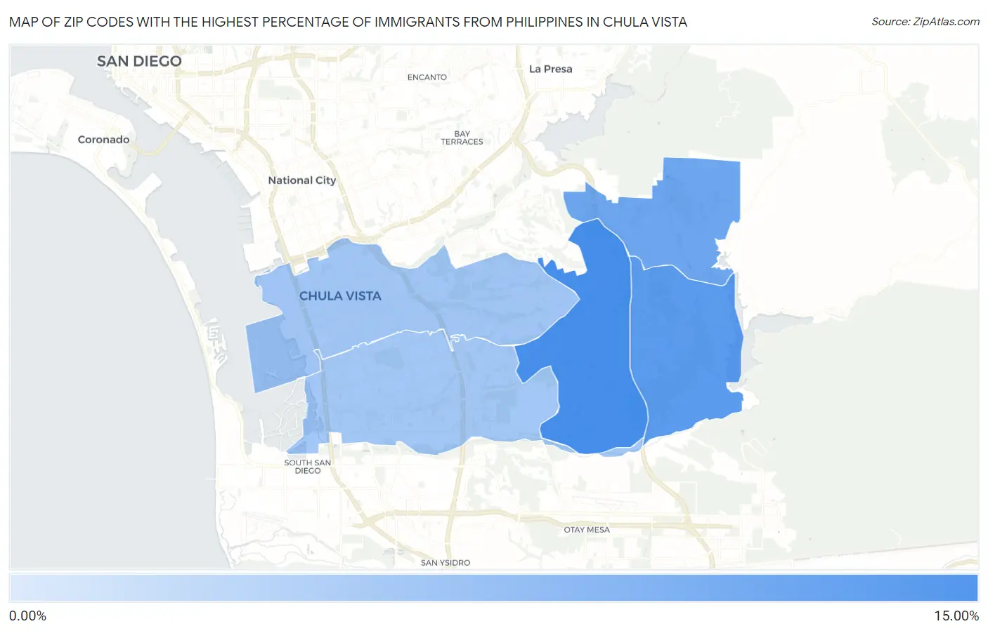 Zip Codes with the Highest Percentage of Immigrants from Philippines in Chula Vista Map