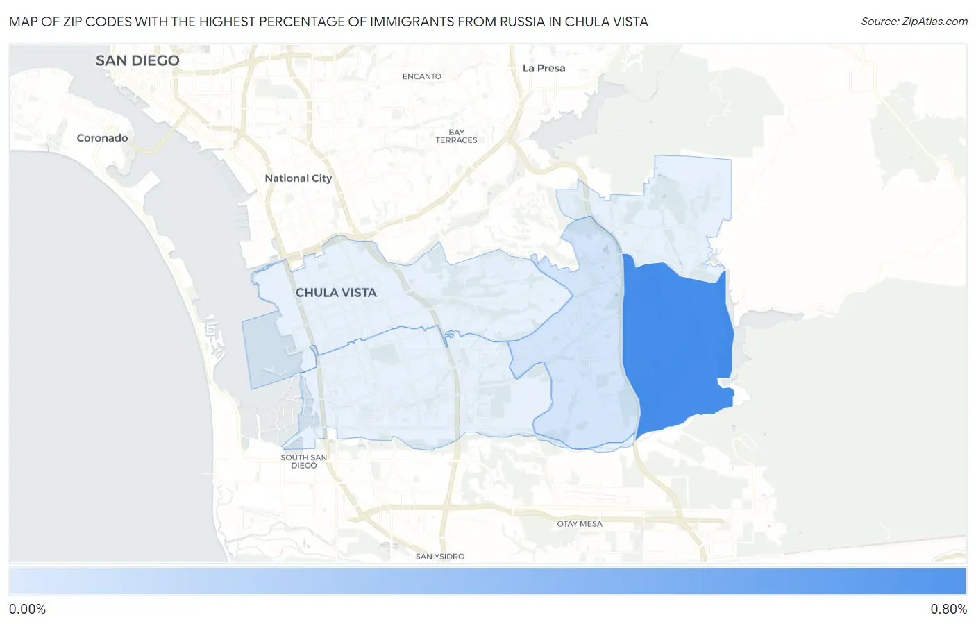 Zip Codes with the Highest Percentage of Immigrants from Russia in Chula Vista Map
