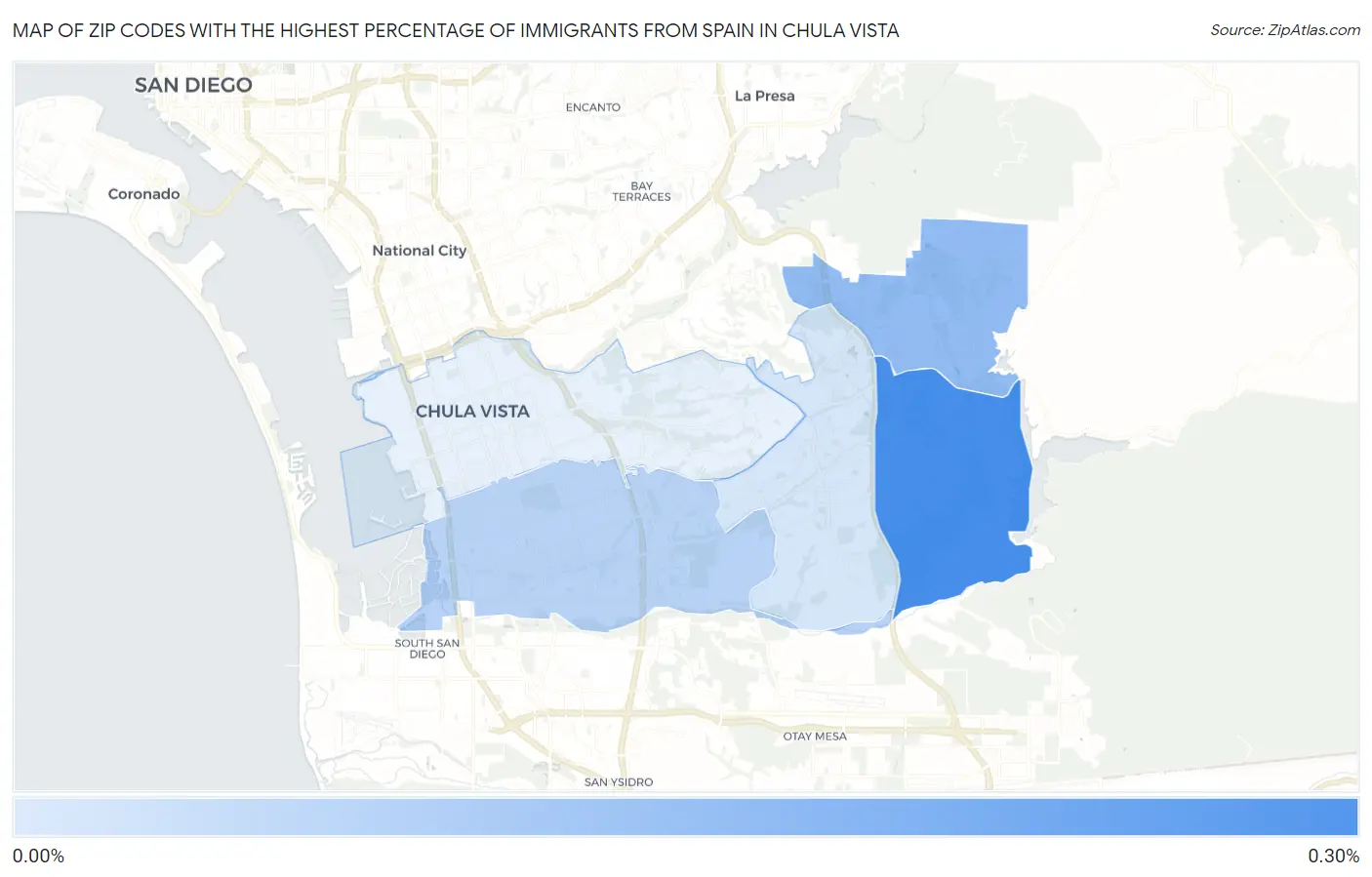 Zip Codes with the Highest Percentage of Immigrants from Spain in Chula Vista Map