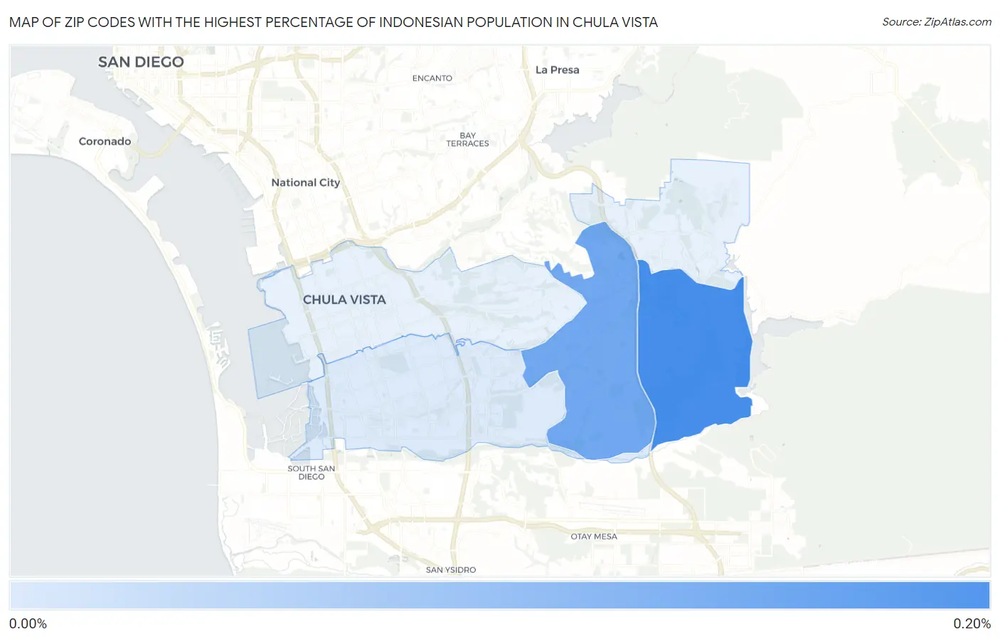 Zip Codes with the Highest Percentage of Indonesian Population in Chula Vista Map