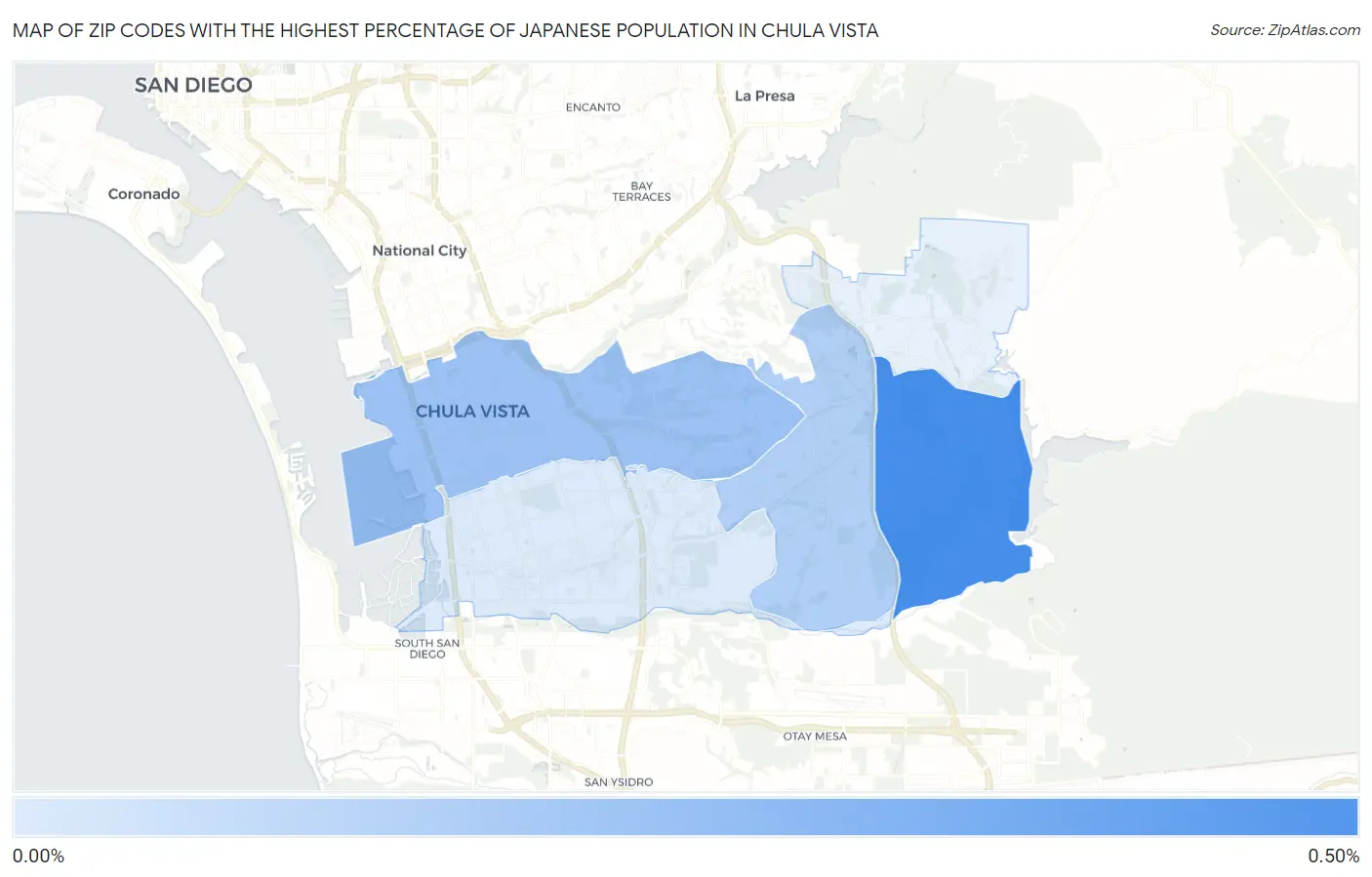 Zip Codes with the Highest Percentage of Japanese Population in Chula Vista Map