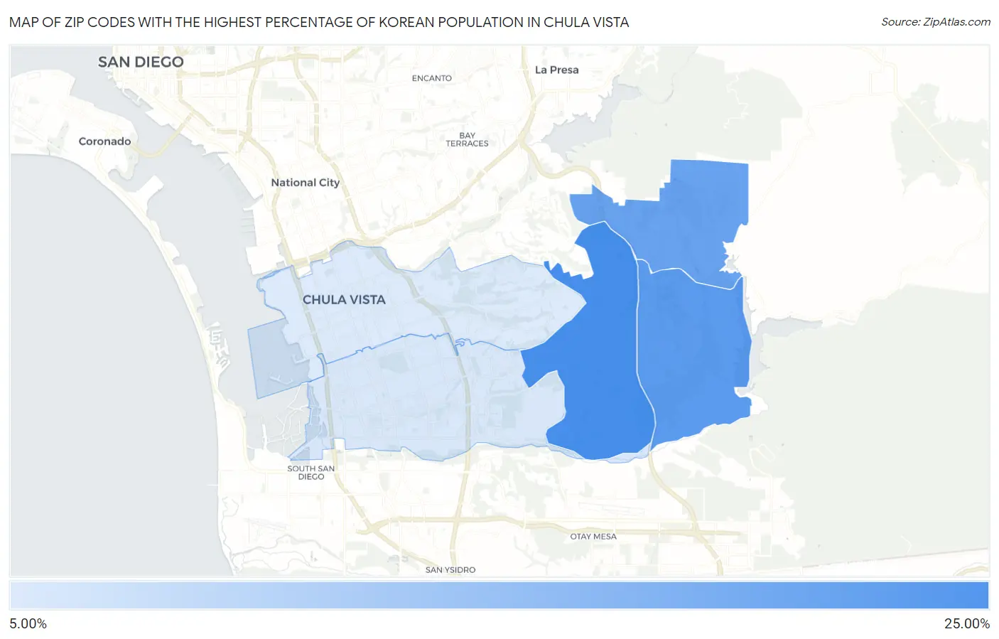 Zip Codes with the Highest Percentage of Korean Population in Chula Vista Map
