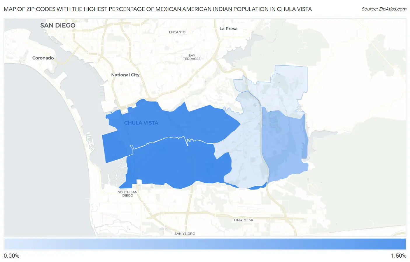 Zip Codes with the Highest Percentage of Mexican American Indian Population in Chula Vista Map