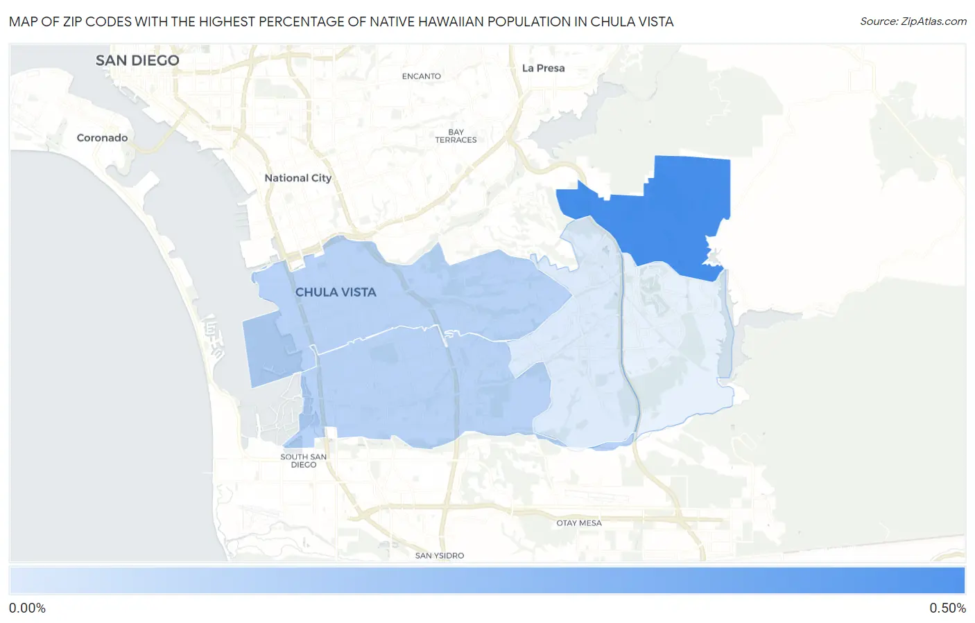 Zip Codes with the Highest Percentage of Native Hawaiian Population in Chula Vista Map