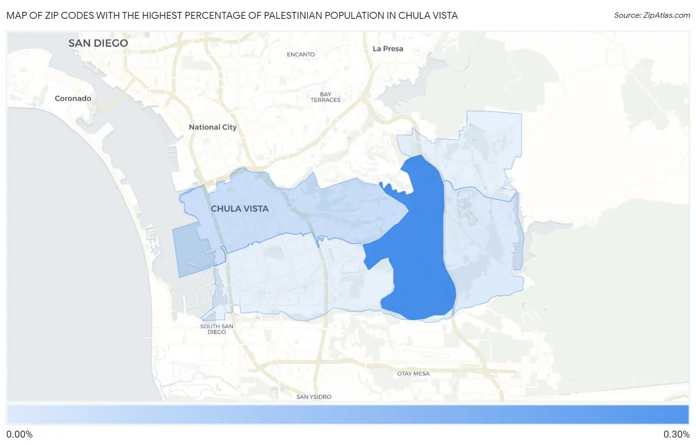 Zip Codes with the Highest Percentage of Palestinian Population in Chula Vista Map