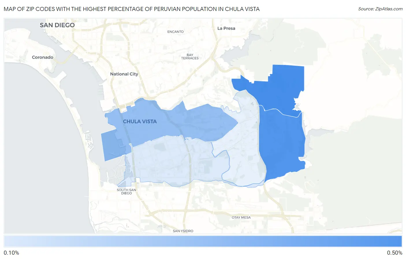 Zip Codes with the Highest Percentage of Peruvian Population in Chula Vista Map