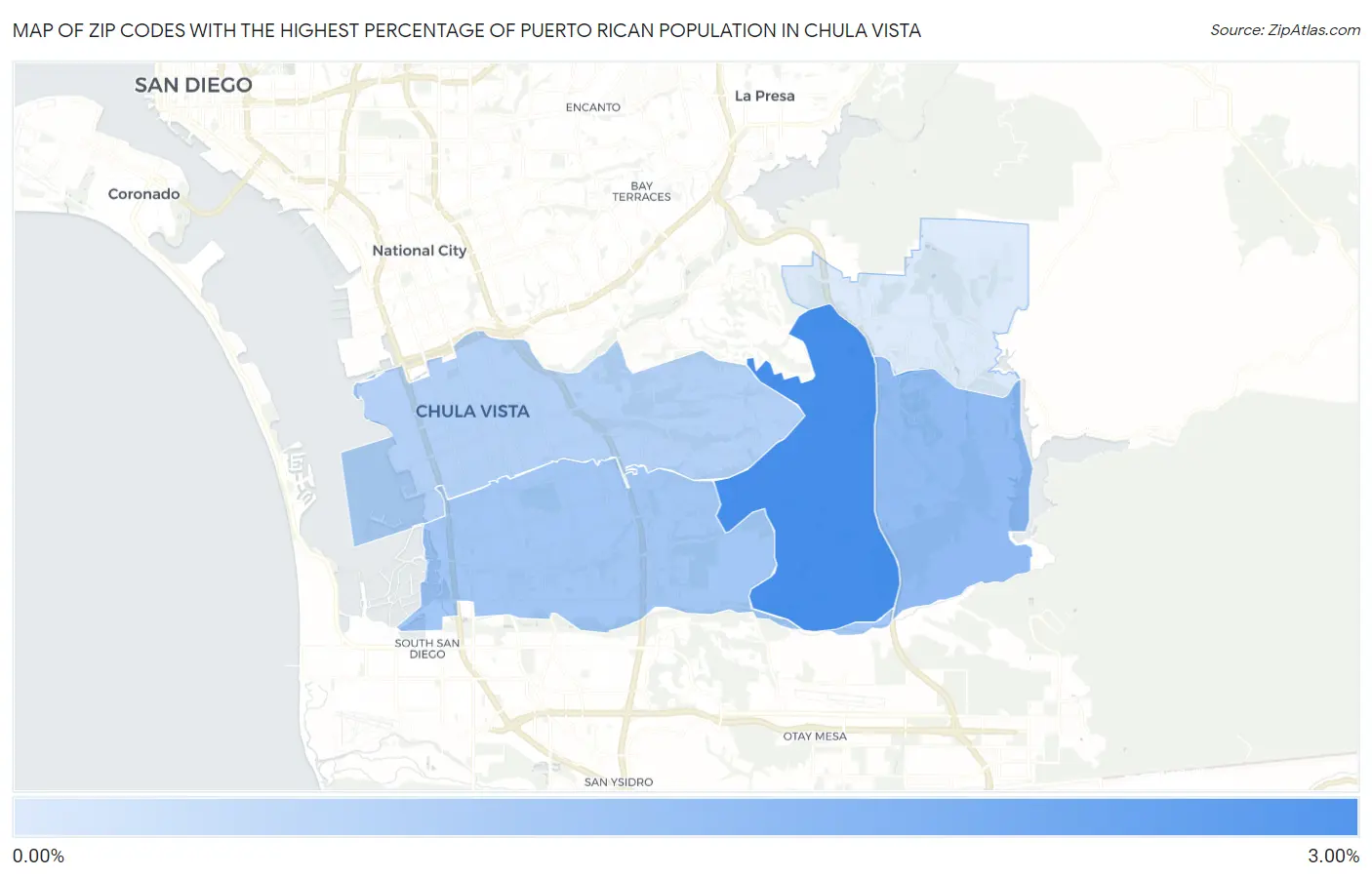 Zip Codes with the Highest Percentage of Puerto Rican Population in Chula Vista Map