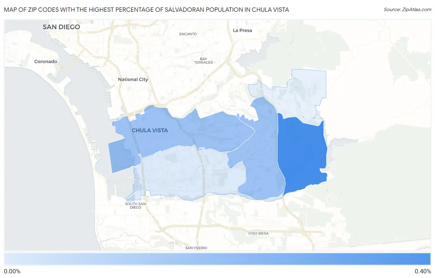 Zip Codes with the Highest Percentage of Salvadoran Population in Chula Vista Map