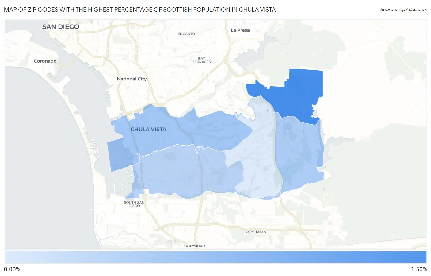 Zip Codes with the Highest Percentage of Scottish Population in Chula Vista Map
