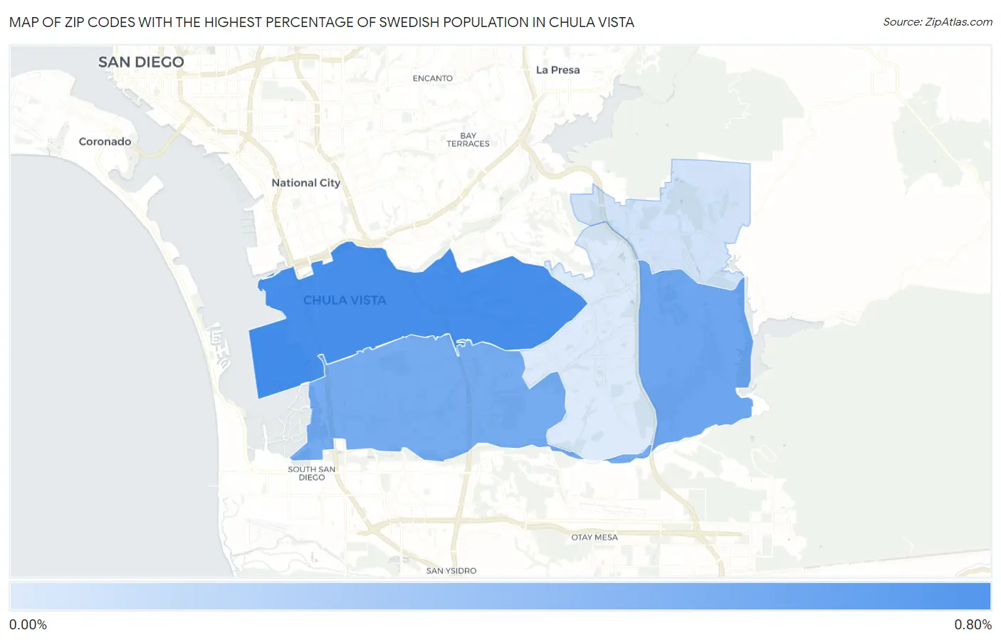 Zip Codes with the Highest Percentage of Swedish Population in Chula Vista Map