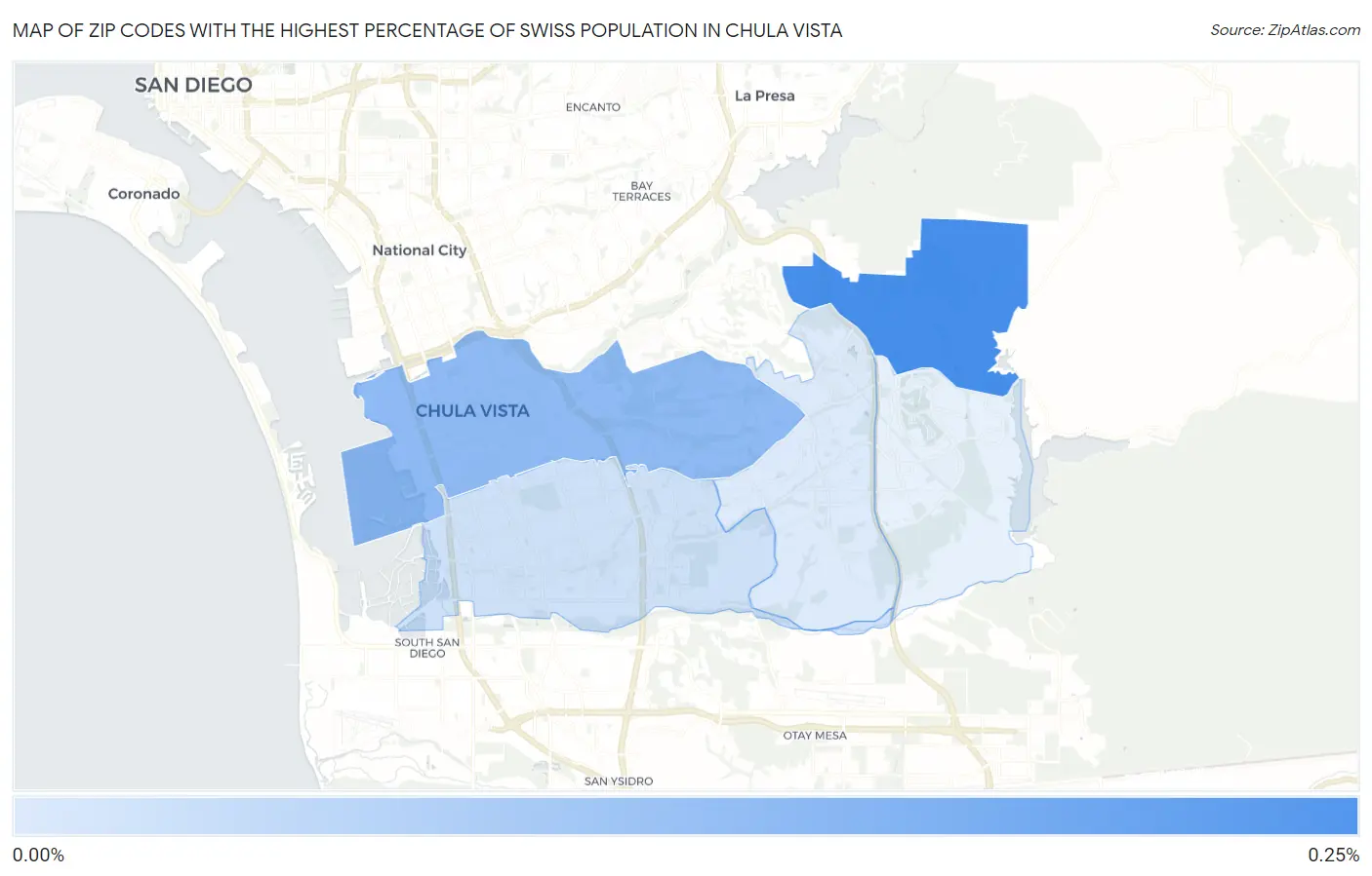 Zip Codes with the Highest Percentage of Swiss Population in Chula Vista Map