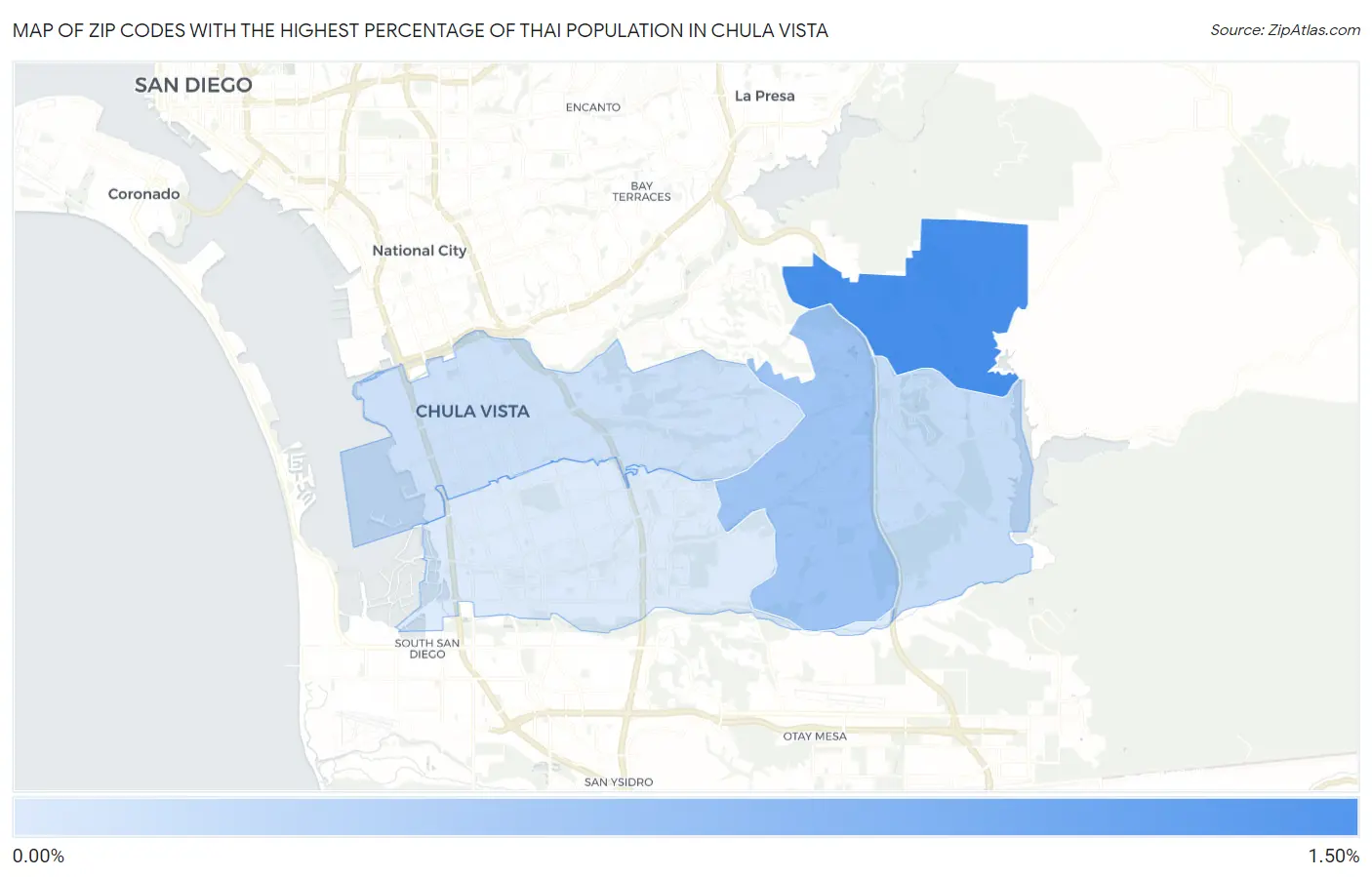Zip Codes with the Highest Percentage of Thai Population in Chula Vista Map
