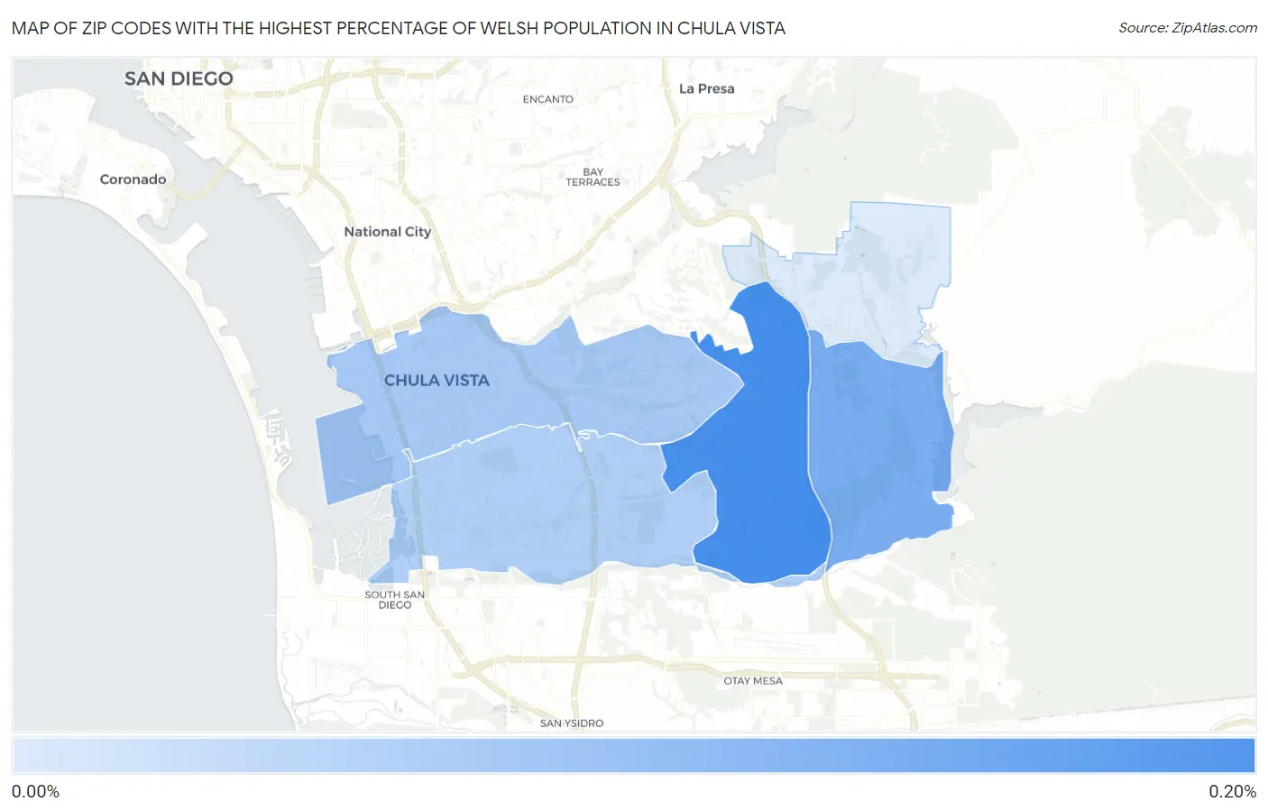 Zip Codes with the Highest Percentage of Welsh Population in Chula Vista Map