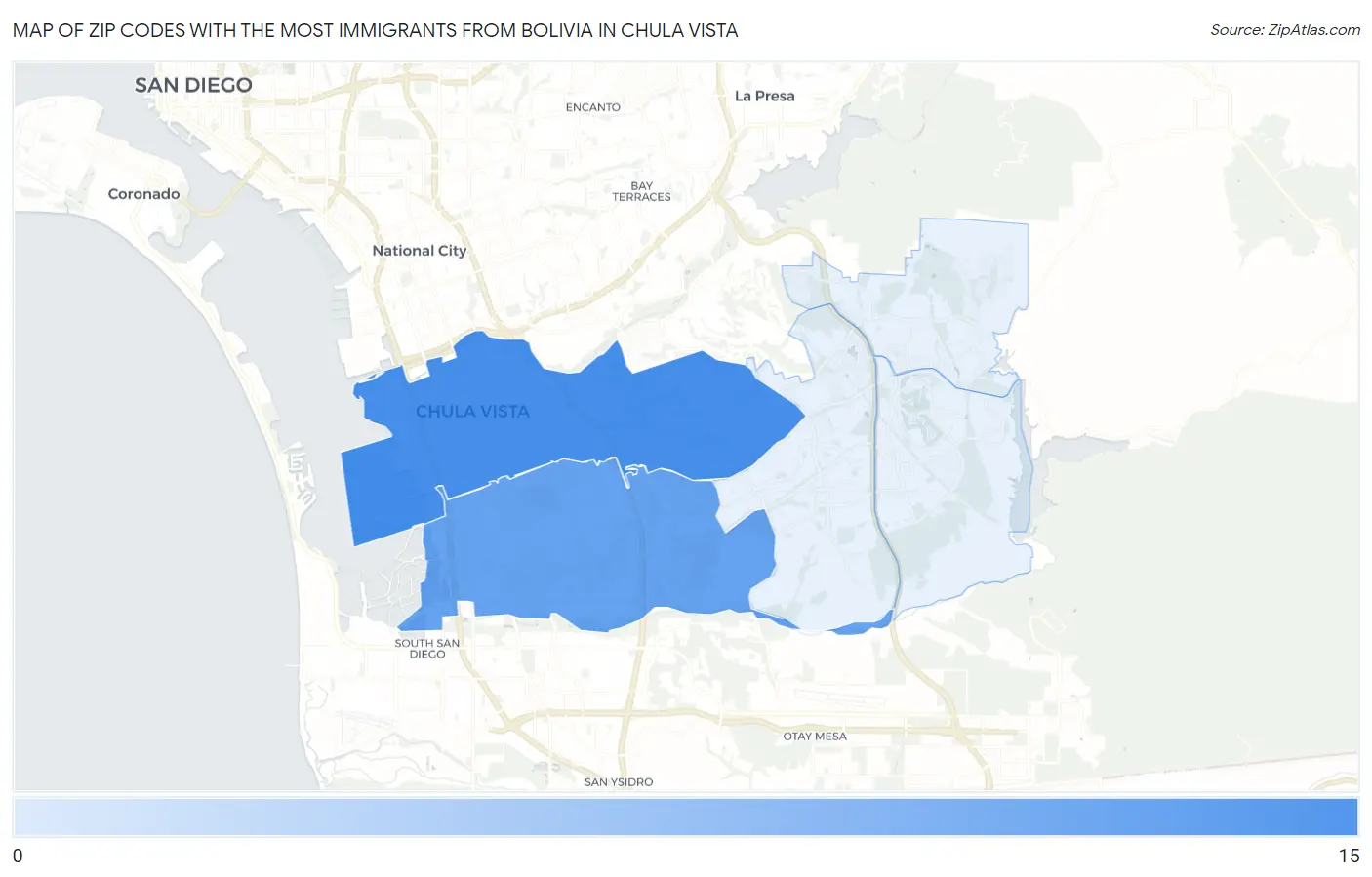 Zip Codes with the Most Immigrants from Bolivia in Chula Vista Map