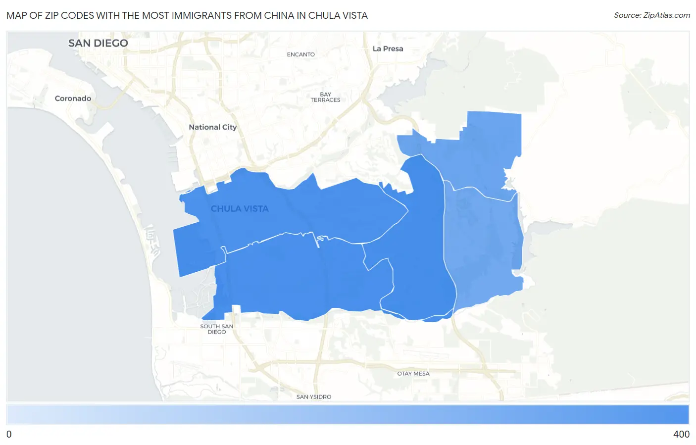 Zip Codes with the Most Immigrants from China in Chula Vista Map