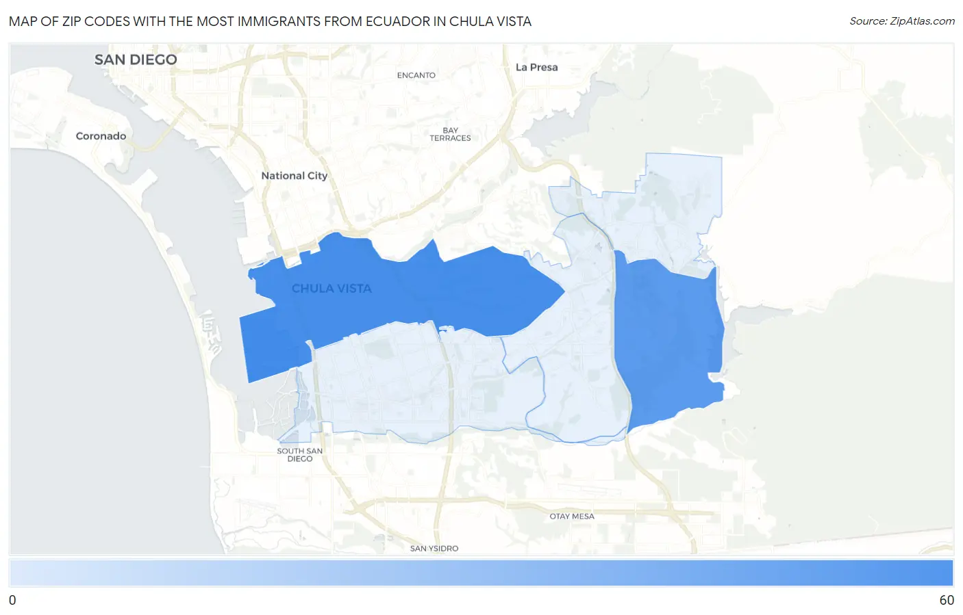 Zip Codes with the Most Immigrants from Ecuador in Chula Vista Map