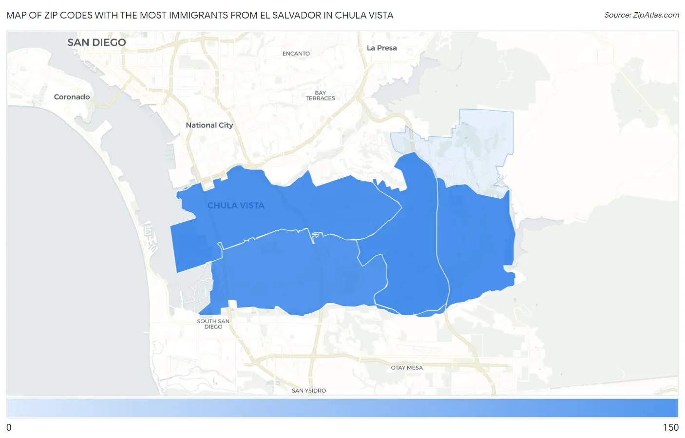 Zip Codes with the Most Immigrants from El Salvador in Chula Vista Map