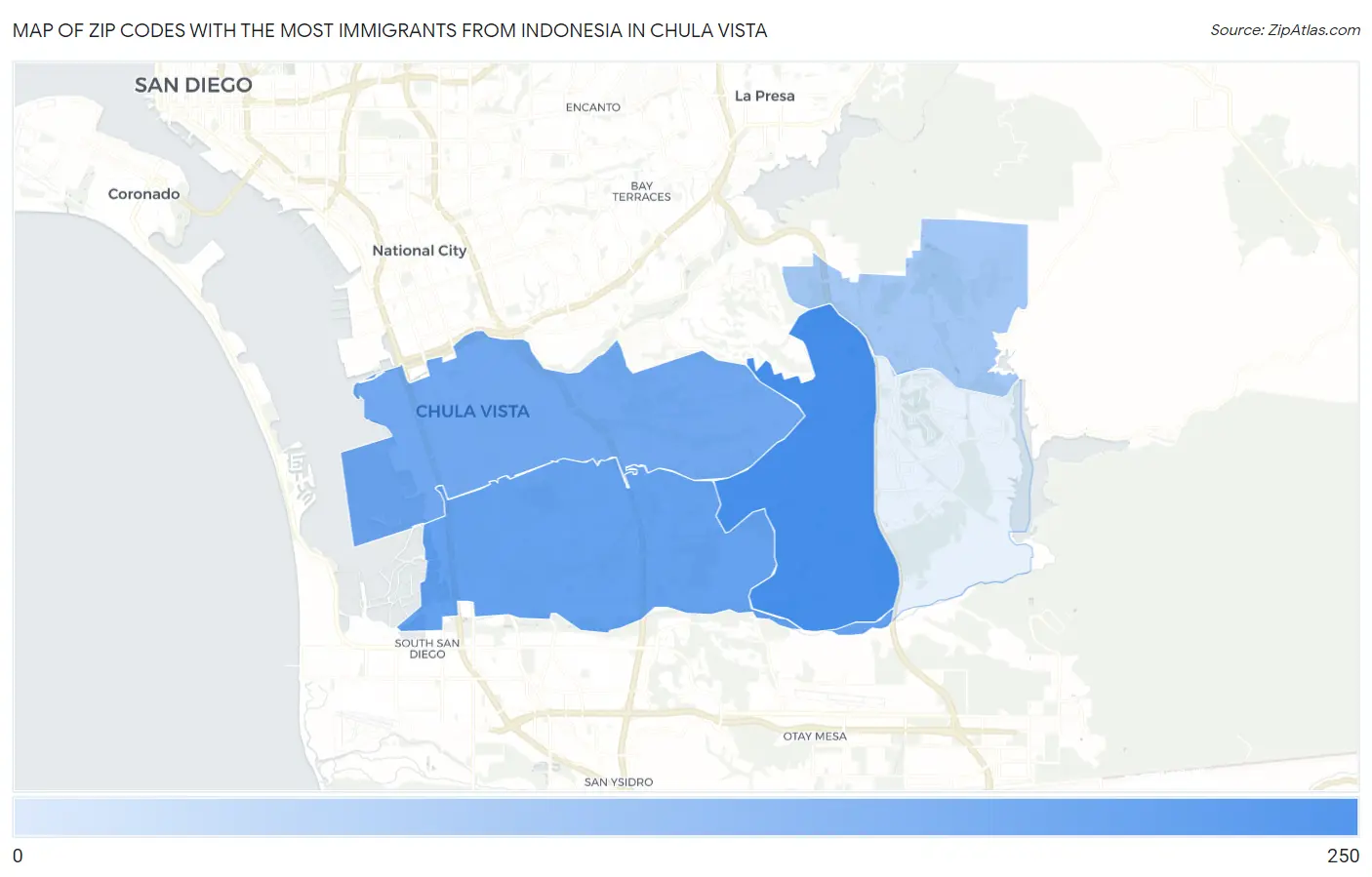 Zip Codes with the Most Immigrants from Indonesia in Chula Vista Map