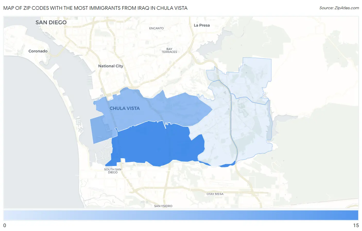 Zip Codes with the Most Immigrants from Iraq in Chula Vista Map