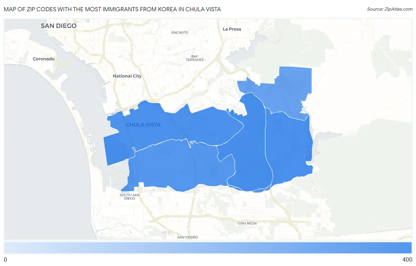Zip Codes with the Most Immigrants from Korea in Chula Vista Map