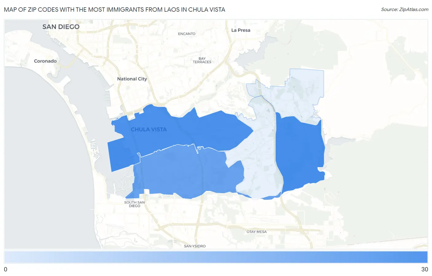 Zip Codes with the Most Immigrants from Laos in Chula Vista Map